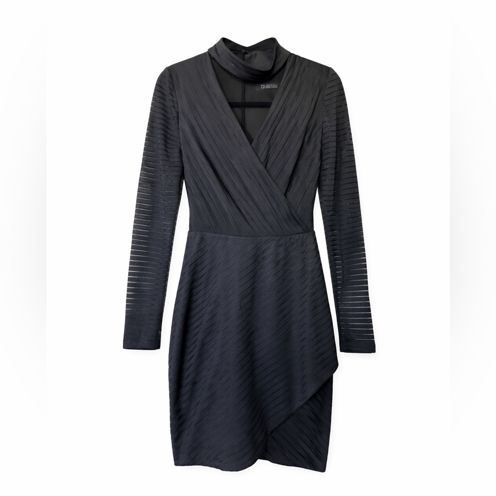 GUESS Black Sheer Stripe Bodycon Wrap Dress Size 2 NWT